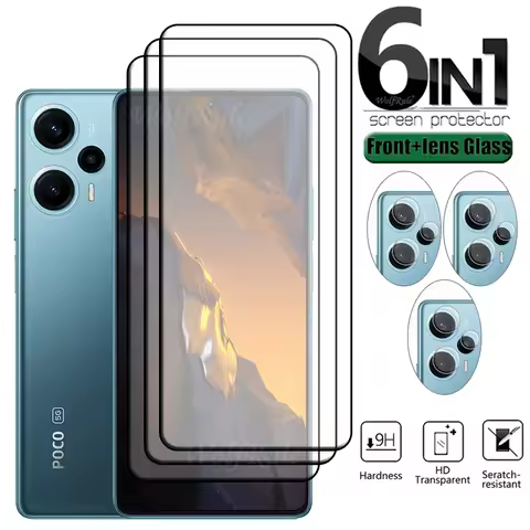 6-in-1 For Xiaomi Poco F5 Glass Poco F5 Pro F 5 Tempered Glass 9H HD Full Cover Glue Phone Screen Pr