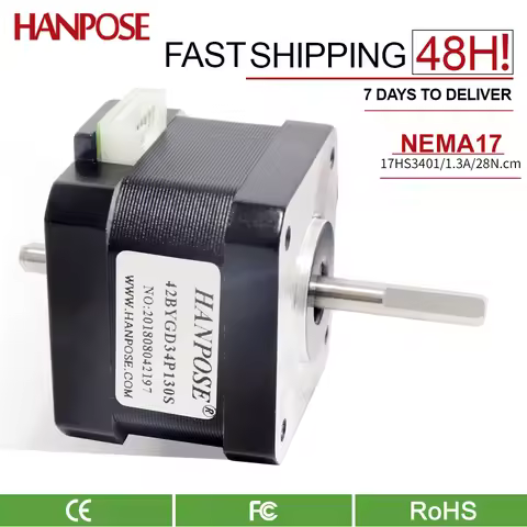 1pcs NEMA17 Double shaft motor 4-lead 42BYGH34 1.3A 28N.cm 17HS3401S-SZ two bearing motor for 3D Med