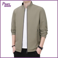 Yoewre Men Solid Color Jacket Full Zipper Men Jacket Mid-aged Mens Zip-up Jacket for Business Travel