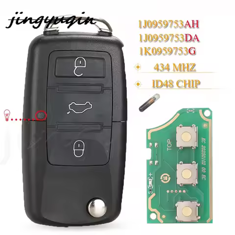 jingyuqin 3 Buttons Smart Remote Car Key Fob 434Mhz ID48 Chip For VW Passat Polo Skoda Seat 1J095975