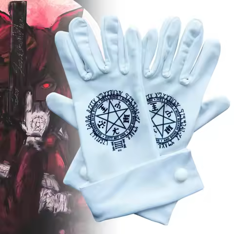 Anime Hellsing Alucard Cosplay Glove Unisex Pentagram Pattern White Mittens Halloween Costume Outfit