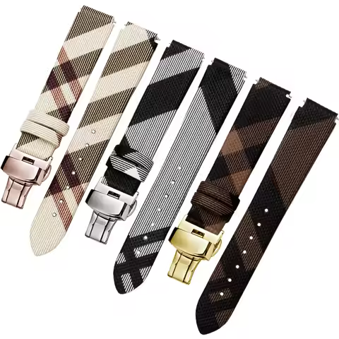 Plaid Genuine Leather Watchband 15mm 16mm 18mm Black Brown Wristband For Huawei B6 B3 B5 Male And Fe