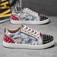 Trendy New Style Printed Graffiti Rivets Street Fashion Red Sole Sneakers Male Hairdresser Spirit Gu