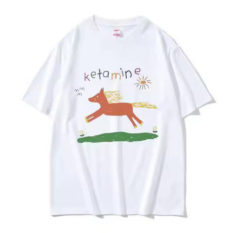 Funny Ketamine Horse Graphic Print T Shirts Men Women Casual Joke Humor Meme T-shirt Male Pure Cotto