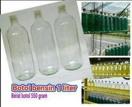 Botol kaca kosong BEKAS untuk tempat bensin 1 liter, berat 550 gram a