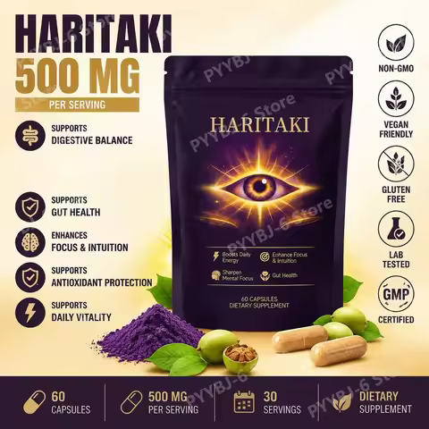 Haritaki Fruit Powder Capsules 500mg Digestive Balance and Gut Health Support Daily Wellness Formula