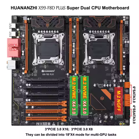 HUANANZHI X99-F8D PLUS Motherboard For XEON E5 V3*V4 CPU Dual CPU Socket 3*M.2 Nvme SSD Slots Max Me