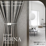 Langsir Rihna 95% Blackout Warna Grey 3D Amboss Abstrack Ready Stock UV Protect Curtain Hook / Ring