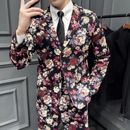 GUKENRO 2PCS Male Suit Set Glam Flower Pattern Party Business Formal Evening Dinner Wedding Enchante