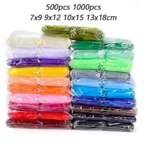 500/1000pc Organza Drawsting Bags 7x9 9x12 10x15 13x18cm Valentine's Day Easter Wedding Party Gift P