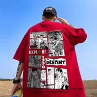 【M-8XL Fashion Trend Anime Print Round Neck Short Sleeved T-shirt for Men Versatile Casual Loose Ove
