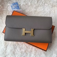 🌈Hermes🧡Constance Wallet🧡8F錫器灰金扣🧡有盒🌟99新🌈Epsom皮🌟長銀包🌟