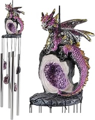 Ebros Gift Medieval Purple Dragon Guarding Topaz Crystal Geode Rock Figurine Crown Top Resonant Wind
