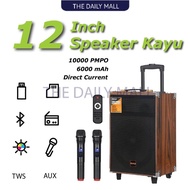 BAAB B-Q12 Karaoke Wireless Bluetooth Wooden Speaker 12 inch Troli Profesional with 2 Wireless Micro