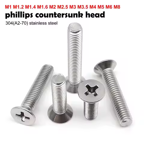 5/10/50pcs M1 M1.2 M1.4 M1.6 M2 M2.5 M3 M3.5 M4 M5 M6 M8 A2 304 Stainless steel Cross Phillips Flat 