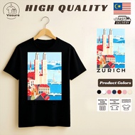 [Cod] High Quality Zurich Switzerland Cityscape Graphic T-Shirt Men Women Unisex Milk Silk Tee Shirt