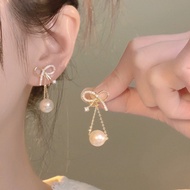 Laohuang Silver 9999 Sterling Silver Earrings 9999 Anti-allergic Super Fairy Bow Pearl Earrings Earr