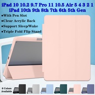 For iPad 10 2022 10.9" 10.2 9.7 10th 9th 8th 7th 6th 5th Gen Pro 11 10.5 Air 5 4 3 2 1 High End Clear Acrylic Protective Case With Pen Slot Tablet Cover Flip Stand Leather Casing