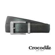 Crocodile 鱷魚皮件 義大利進口牛皮 紋路軟皮 寬版 打洞皮帶 35MM-0102-3010-黑咖兩色/ 黑色/ 44腰