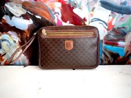 法國中古CELINE凱旋門LOGO圖案PU手拿包包手袋 高級名牌二手古著