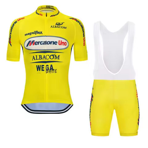 Marco Pantani Yellow Cycling Jersey Set Retro Team Mercatone Uno Summer Breathable MTB Bike Clothing