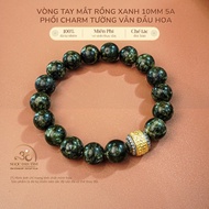 Jade Dan Tam - Green Dragon Eye Bracelet 10mm 5A Mixed with Flower Head Pattern Wall Charm - Wood El