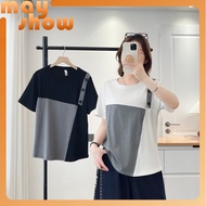 XL~4XL Meixiu Dress Camp Large Size Women's Clothing Contrast Color Short-Sleeved Top Girls Loose T-