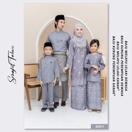 Set Family Kurung Songket Tabur Printed | Baju Melayu Moden | Grey