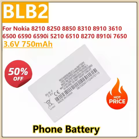 New Replacement Mobile Phone Battery 3.6V 750mAh BLB2 for Nokia 8210 8250 8850 8310 8910 3610 6500 6