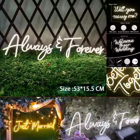 Always Forever Neon Signs Wedding Romantic LED Lights For Home Room Decoration Couples Proposing Mar