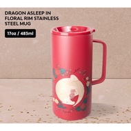 “ready stock” STARBUCKS Dragon Asleep in Floral Rim Stainless Steel Mug (17oz/483ml)