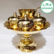ชุดทองเหลืองถวายพระพุทธ พาน 9 นิ้ว ตลับหัวจุก 3 นิ้ว ขันพานตักบาตร 4 นิ้ว ทัพพี คุณภาพดี Look Around