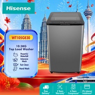 Hisense 10.5kg Top Load Washing Machine /AI Wash /Power Soak /Tub Clean/Child lock/ Grey - WT105GE30