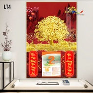 LỊCH Tết 2025- Lịch Gỗ treo tường tráng gương 2025- Cây kim tiền (KT 40x60cm)- Tặng Bloc Đại