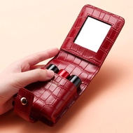 Mini Pu Leather Lipstick Pouch With Mirror Portable Small Cosmetic Bag Storage Bag A0o3