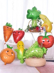 8入組水果與蔬菜形狀氣球,卡通番茄、草莓、香蕉、胡蘿蔔、玉米、橙子、西蘭花、葡萄氣球裝飾用於兒童和成人的生日派對,主題活動中