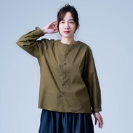 【soco】俐落剪裁的雅緻無領開襟外套 / 橄欖綠 h025d-olr1
