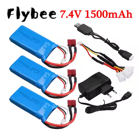 7.4V 1500mAh Lipo Battery an T PLUG For 12428 12423 RC Car Truck Tank Boats 2S 7.4 V For 144001 Cars