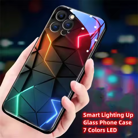 So Cool Lightning Rhombus Smart LED Light Glow Tempered Glass Phone Case For VIVO X70 X80 X90 X100 X