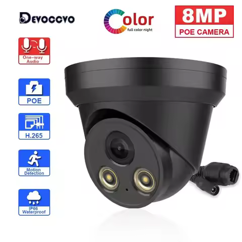 8MP HIK Compatible Black Dome IP Camera PoE IR Colorful Night Vision 4K CCTV Security Audio Camera P