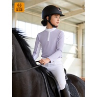 Yuemahui Summer Children's Equestrian T-Shirt Ventilation Hole Long-Sleeved Top Equestrian Suit Fema