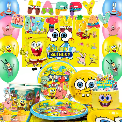 99 Pcs SpongeBob Party Decorations & SpongeBob Birthday Tableware - SpongeBob Plates Balloon Banners