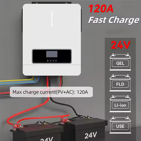 ECGSOLAX 3.6KW Hybrid Solar Inverter 120V 24V Battery With 120A MPPT Solar Charger Dual Output Power