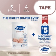 [Sample] Drypers SuperDry Premium Tape Baby Diaper S (4 pcs)