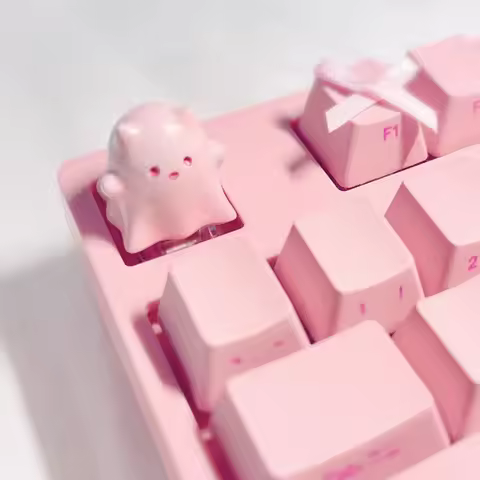MiFuny Ghost Cat Kecap Resin Gradient Pink Cute Keyboard Caps Customized Keycaps for Mechanical Keyb