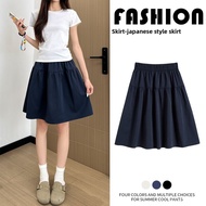 Navy Blue High Waist A-Line Skirt - Japanese Style, Perfect for Work & Summer Wear