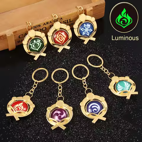 Genshin Impact Double Sided luminous Inazuma Keychain Element Vision God's Eye Mondstadt Liyue Snezh
