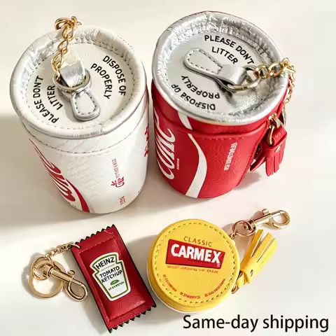 Cute Aluminum Can Purse Mini Carmex Lip Balm Storage Bag Ketchup Keychain Funny PU Leather Earbud Ba