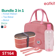 Eatkit 2 in 1 Set Kotak Makan Rantang Lunch Box Tingkat + Tas Thermal Lunch Bag warna