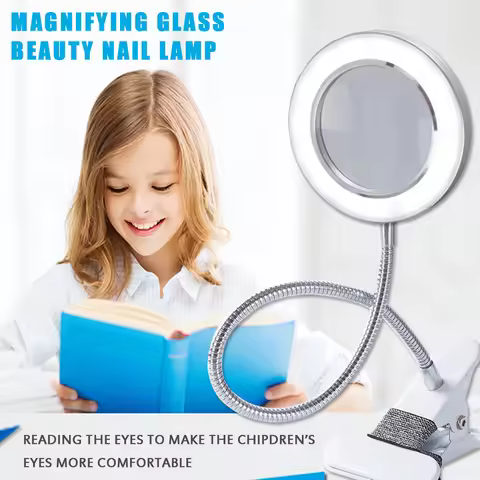 8X Magnifier Nail Beauty Light Tattoo Clip Light Makeup Equipment Tool USB Student Eye Care Reading 